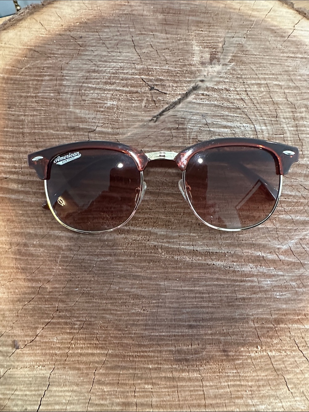 American Vintage Brown Tortoiseshell Clubmaster Sunglasses with Gold Trim